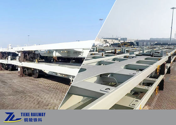 Contenedor de ancho de vía ferroviario de 1000 mm, vagón plano, carga de pago de 55 toneladas, vagón de freno aéreo AAR